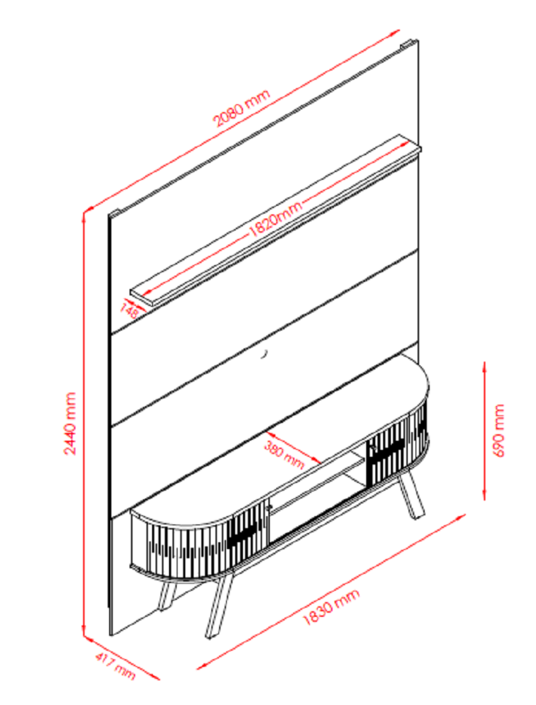 Rack Pés Palito com Painel Piso-teto para Tvs de até 75 Polegadas Cinamomo Off White Madetec - 4