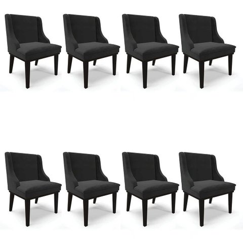 Kit 8 Cadeiras Estofadas para Sala de Jantar Base Fixa de Madeira Preto Lia Veludo Preto - Ibiza