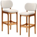 Ver imagem 1 de Kit 2 Banquetas Alta Bar Cozinha Sala Jantar Fixa Betta L02 Imbuia Linho Cru - Lyam Decor