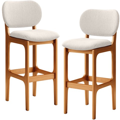 Kit 2 Banquetas Alta Bar Cozinha Sala Jantar Fixa Betta L02 Imbuia Linho Cru - Lyam Decor