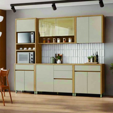 Cozinha 5 Peças Condessa Vidro Nesher MDF Carvalho-Greige