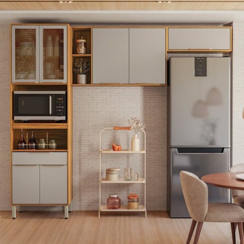 Cozinha Completa Modulada 3 Peças 7 Portas Plena Amarelo/Cinamon/Nude Prime