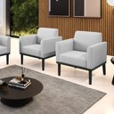Ver imagem 2 de Kit 2 Poltronas Base de Madeira Fixa Preto Marisa Linho Cinza A05 D03 - D’Rossi