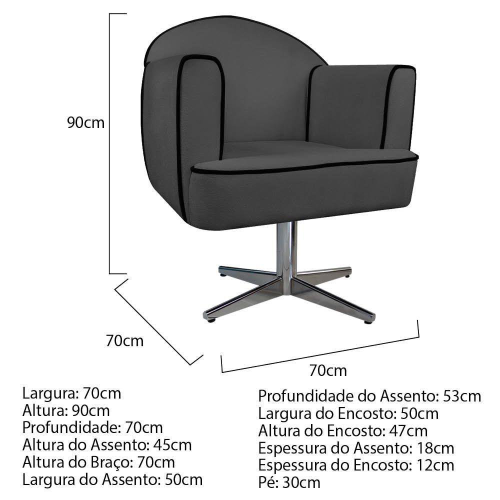 02 Poltronas Athena Base Giratória Metal Linho Chumbo - 5
