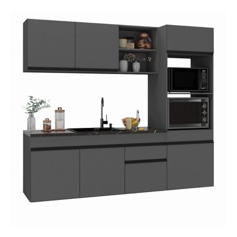 Cozinha Modulada Compacta Suspensa 211,5cm Milano Multimóveis Mp2410 Cinza