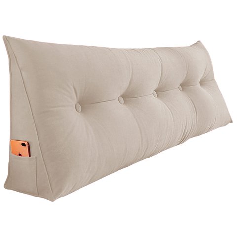 Almofada Para Cabeceira Encosto Apoio Lombar Spot 195cm com Porta Celular Suede - Desk Design - Bege