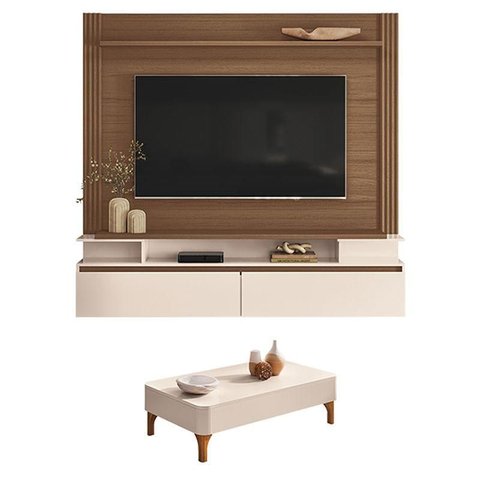Home Suspenso Astor Castanho Off White com Mesa de Centro Liz Off White - Hb Móveis