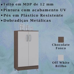 Balcao Multiuso 2 Portas 989 Chocolate Off White Poqq - 3