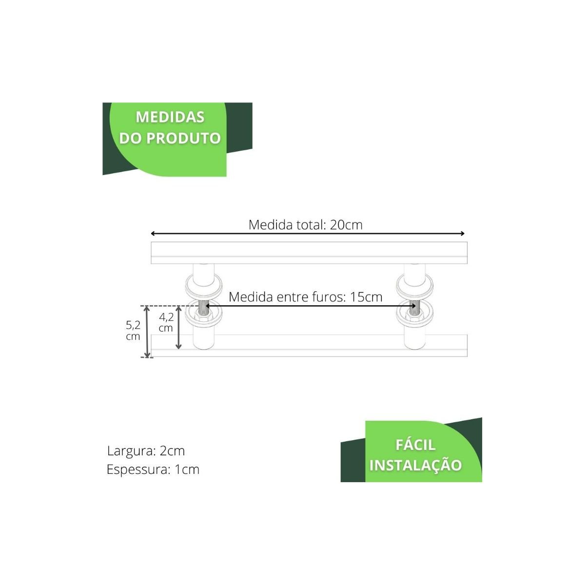 Puxador de Porta Vidro Pivotante Madeira Branco 20cm Ms Fs - 8