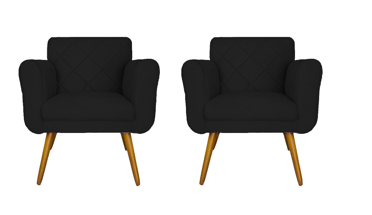 Kit 2 Poltronas Decorativa Sala Recepção em Tressê Isabella Suede Preto- Dl Decor - 1