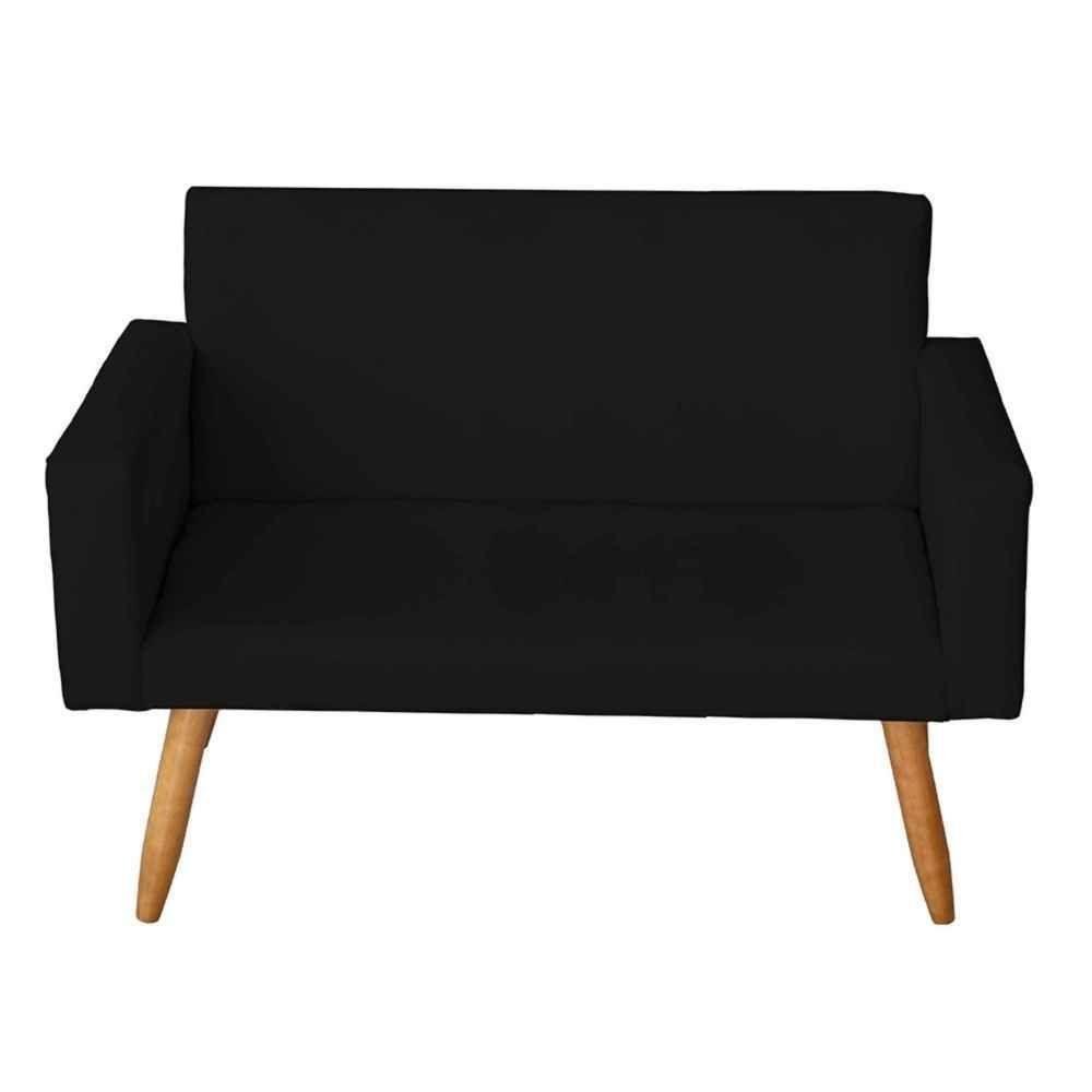 Kit Sofá 2 Lugares e 2 Poltrona para Sala Lina e 1 Puff Redondo Suede Preto - 4