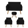 Kit Sofá 2 Lugares e 2 Poltrona para Sala Lina e 1 Puff Redondo Suede Preto - 1