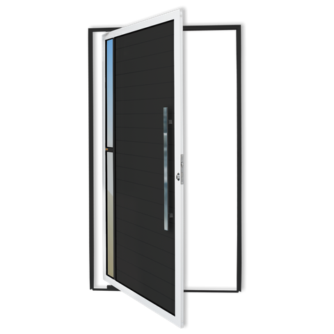 Porta Pivotante Alumínio Lambril Visione c/Puxador D.Mix Preto 100 Brimak