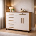 Ver imagem 1 de Cômoda Versátil Rodízios Gran Luxo para Sala e Quarto Porta TV Aparador Sapateira - Nature/Off-White