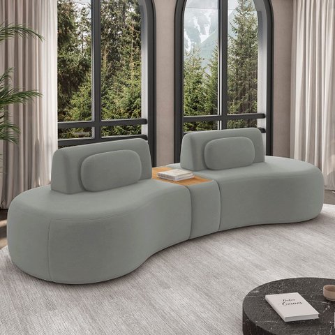 Sofá Sala de Estar Modulado França 325cm com Encosto Articulável Mesa Central e Almofadas Veludo Cin