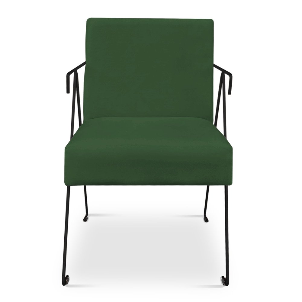Poltrona Decorativa Taina Suede Verde Base Metálica Industrial Preto - Pallazio - 3