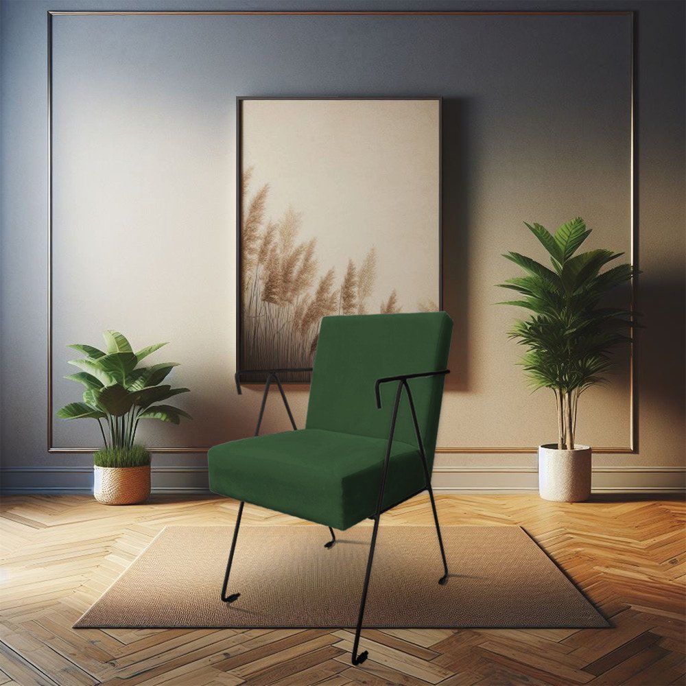 Poltrona Decorativa Taina Suede Verde Base Metálica Industrial Preto - Pallazio - 2