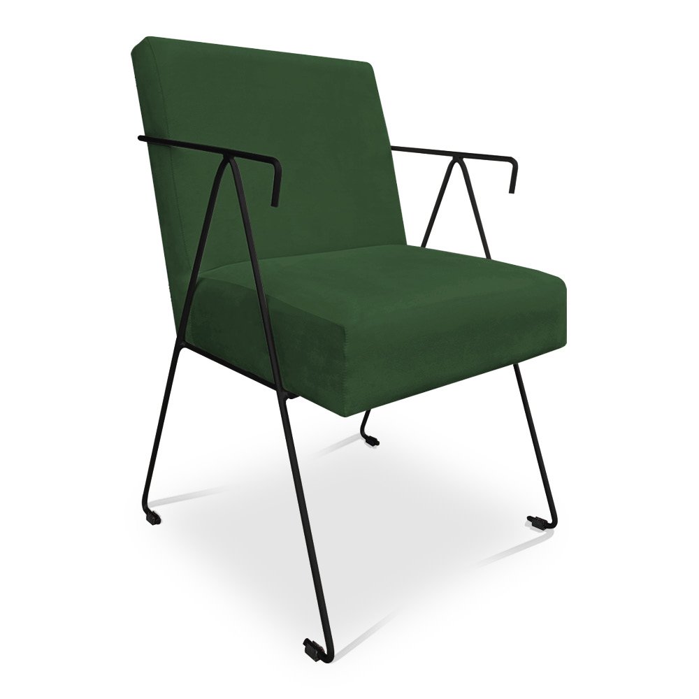 Poltrona Decorativa Taina Suede Verde Base Metálica Industrial Preto - Pallazio - 1