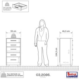 Cômoda Reforçada Compacta Branco com 5 Gavetas Espaçosa Luxo Pry - 3