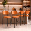 Ver imagem 1 de Kit 4 Banquetas Alta Sala de Jantar Lisa Pés Preto PU Caramelo m² - Monari Design