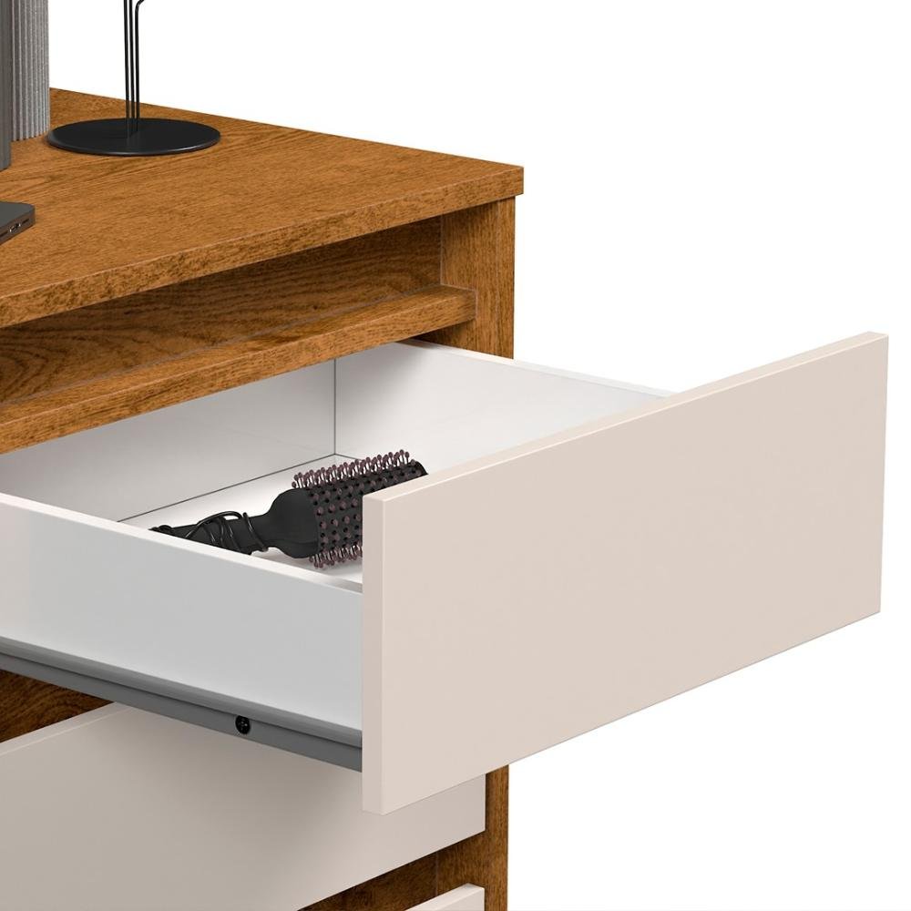 Mesa de Cabeceira Pés Retrô 3 Gavetas 43cm Wood Freijó/off - Ej Móveis - 6