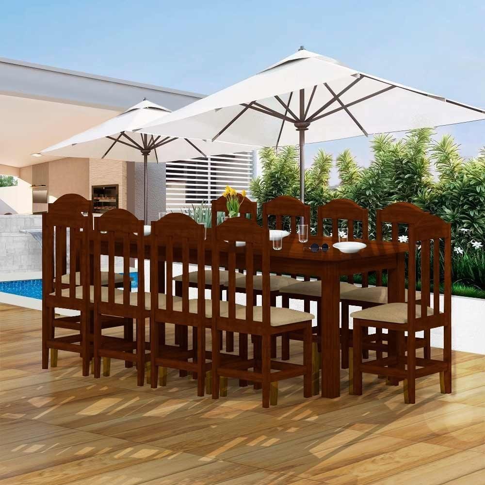 Conjunto Sala de Jantar Madeira Maciça Safira com 10 Lugares Estofado Castanho - 1