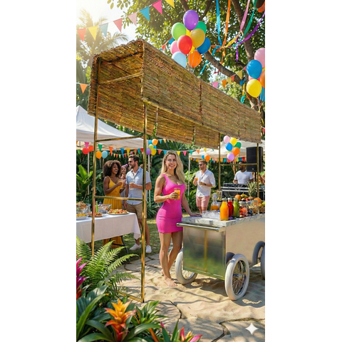 Kit Gazebo + Esteira de Palha Taboa Decoração Natural Jardins 245cm