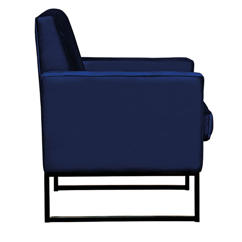 Poltrona Bia Base Preta Aço Suede Azul Sala, Recepção - 3