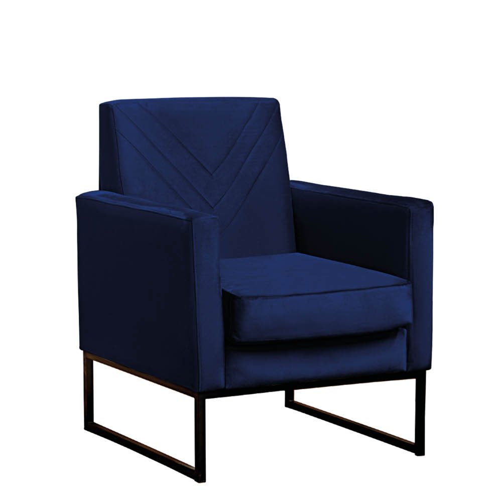 Poltrona Bia Base Preta Aço Suede Azul Sala, Recepção - 2