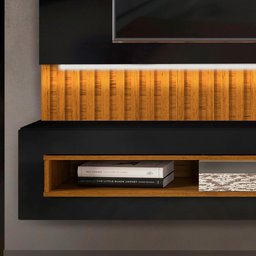 Painel Suspenso Ripado 100% MDF TV Até 65 Polegadas Preto Freijó Marcco Shop JM - 3