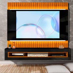 Painel Suspenso Ripado 100% MDF TV Até 65 Polegadas Preto Freijó Marcco Shop JM - 1