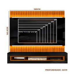 Painel Suspenso Ripado 100% MDF TV Até 65 Polegadas Preto Freijó Marcco Shop JM - 4