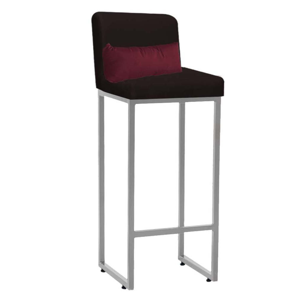 Kit 03 Banqueta Alta com Encosto Lucca Industrial Cozinha Balcão Ferro Prata Suede Marrom e Almofada - 2