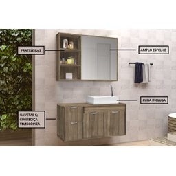 Conjunto Gabinete Banheiro C/ Espelheira - Cj Turin 80 Cm - Avelato - 2
