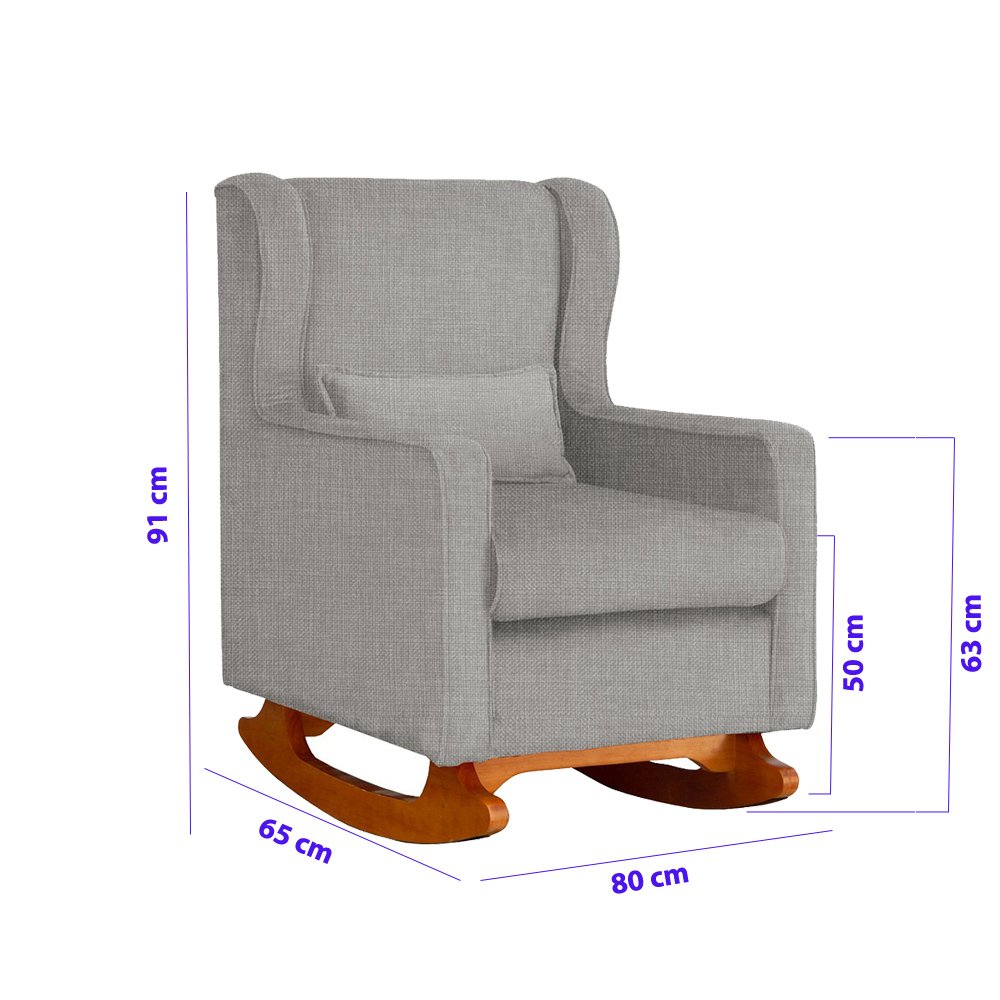 Poltrona de Amamentação Aconchego Balanço Tecido Linho - V8 Decor:bege - 4