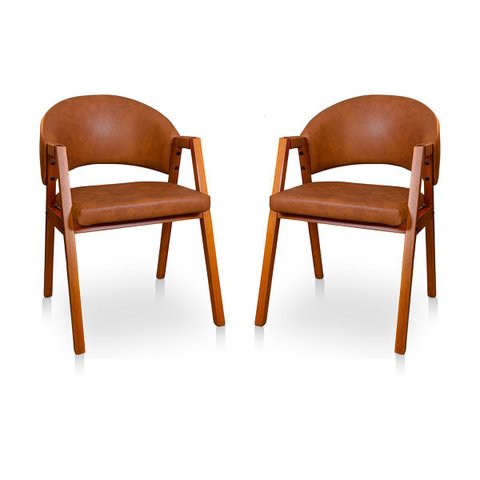 Kit 2 Poltronas Cadeira para Sala Madeira Maciça Kora Omega Caramelo