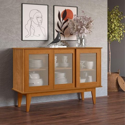 Buffet Sporting 3 Portas Moderno MDF MDP 125cm Nature Tebarrot Móveis