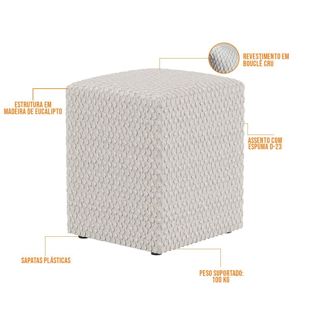Kit 03 Puffs Quadrado Decorativo L02 Bouclê Cru - Lyam Decor - 3