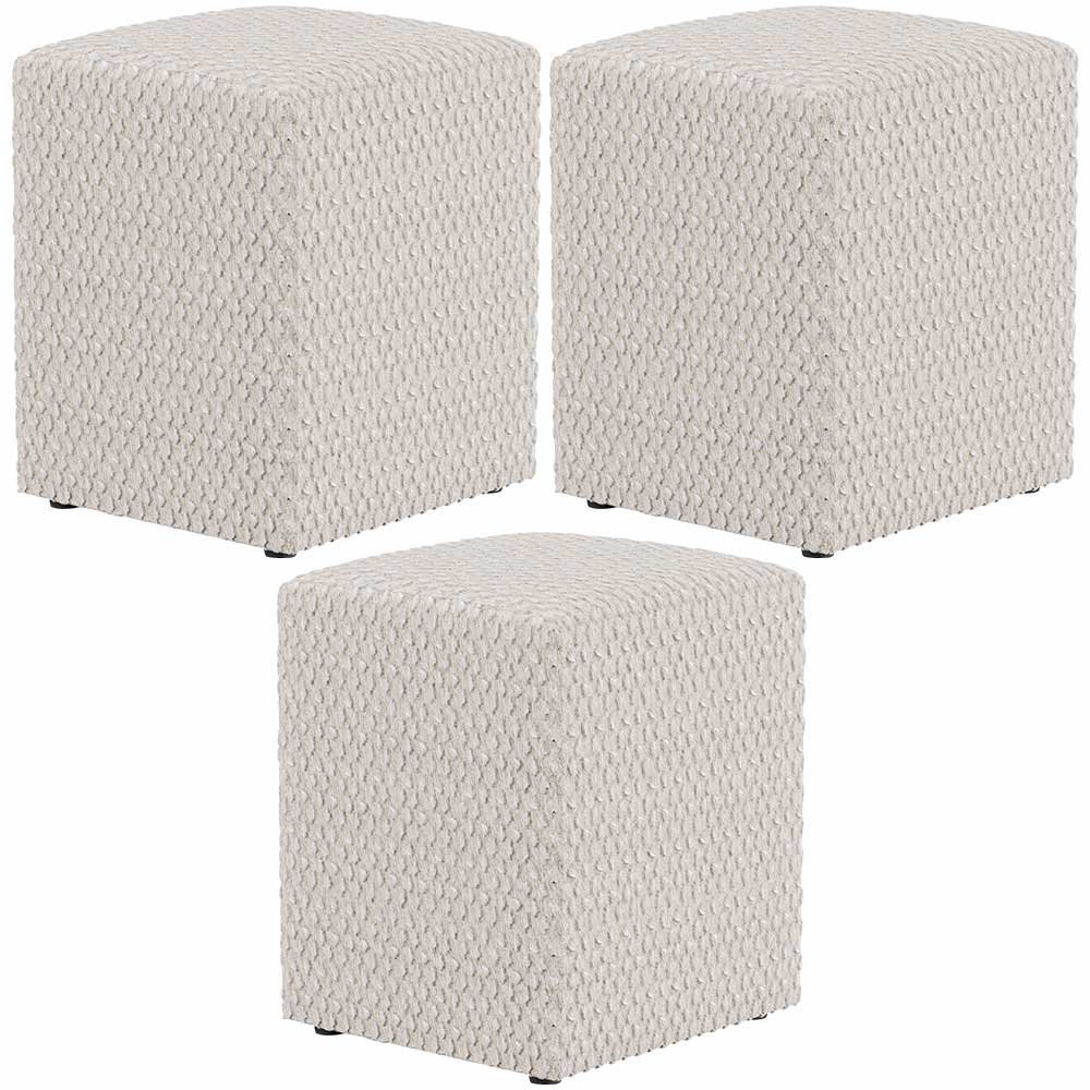 Kit 03 Puffs Quadrado Decorativo L02 Bouclê Cru - Lyam Decor - 1