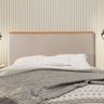 Cabeceira Cama Box Casal 1,40m Estofada Detalhe em Madeira Java Linho Bege - 1
