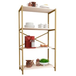 Estante Armário Steel 90cm Estilo Industrial com Pés em Aço Dourado/off White - 1