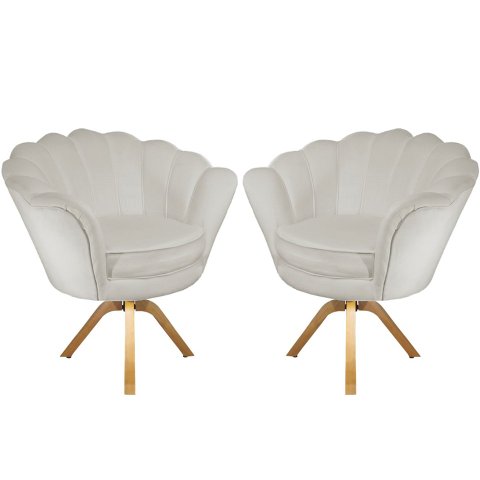 Kit 2 Poltronas Decorativa Pétala Base Giratória Madeira Suede Bege Mz Decor
