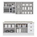 Ver imagem 2 de Cozinha Completa Americana 5 Peças com Aéreo Micro-ondas Branco e Tampo Calcare - Móveis Henn