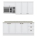 Ver imagem 1 de Cozinha Completa Americana 5 Peças com Aéreo Micro-ondas Branco e Tampo Calcare - Móveis Henn