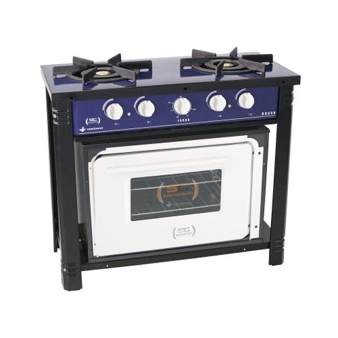 Fogão Industrial Azul com Forno Branco 2 Bocas Duplas Bravo BR2BF - Venâncio