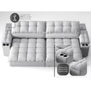 Ver imagem 7 de Sofá com Porta Copos e Carregador Usb Ret Rec Luke 2,50m Linho Soft Prata - Netsofas
