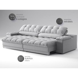 Sofá com Porta Copos e Carregador Usb Ret Rec Luke 2,50m Linho Soft Prata - Netsofas - 4