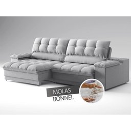 Sofá com Porta Copos e Carregador Usb Ret Rec Luke 2,50m Linho Soft Prata - Netsofas - 5