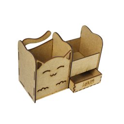 Porta Caneta Gatinho com Gaveta em Mdf Organizador- Quarto/sala - 1 Porta Caneta Gatinho com Gaveta em Mdf Organizador- Quarto/sala - 1