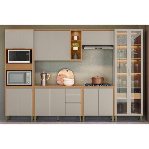 Kit Cozinha Modulada 6 Peças Allure (2aéreos+2balcões+1cristaleira+1torrequente) Cp20 Jequitiba/